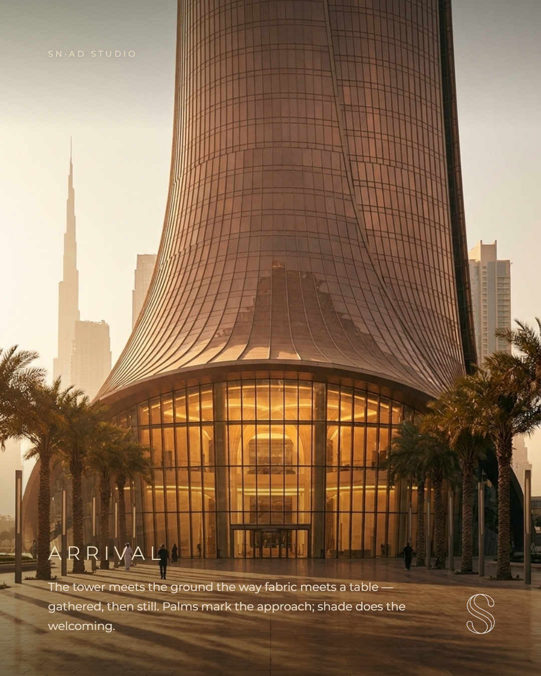 Dubai Tower — Ankunft am Sockel