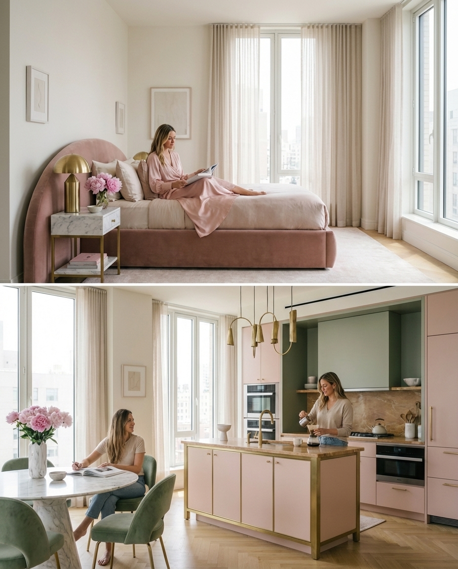Feminine Apartment — Schlafen und Küche