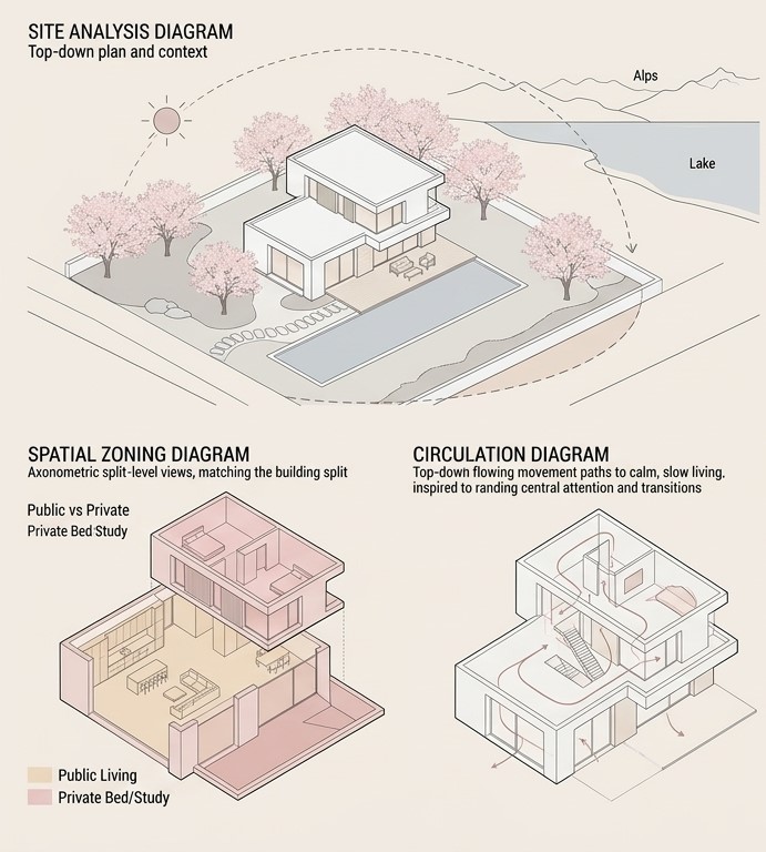 Sakura House — Konzeptdiagramme