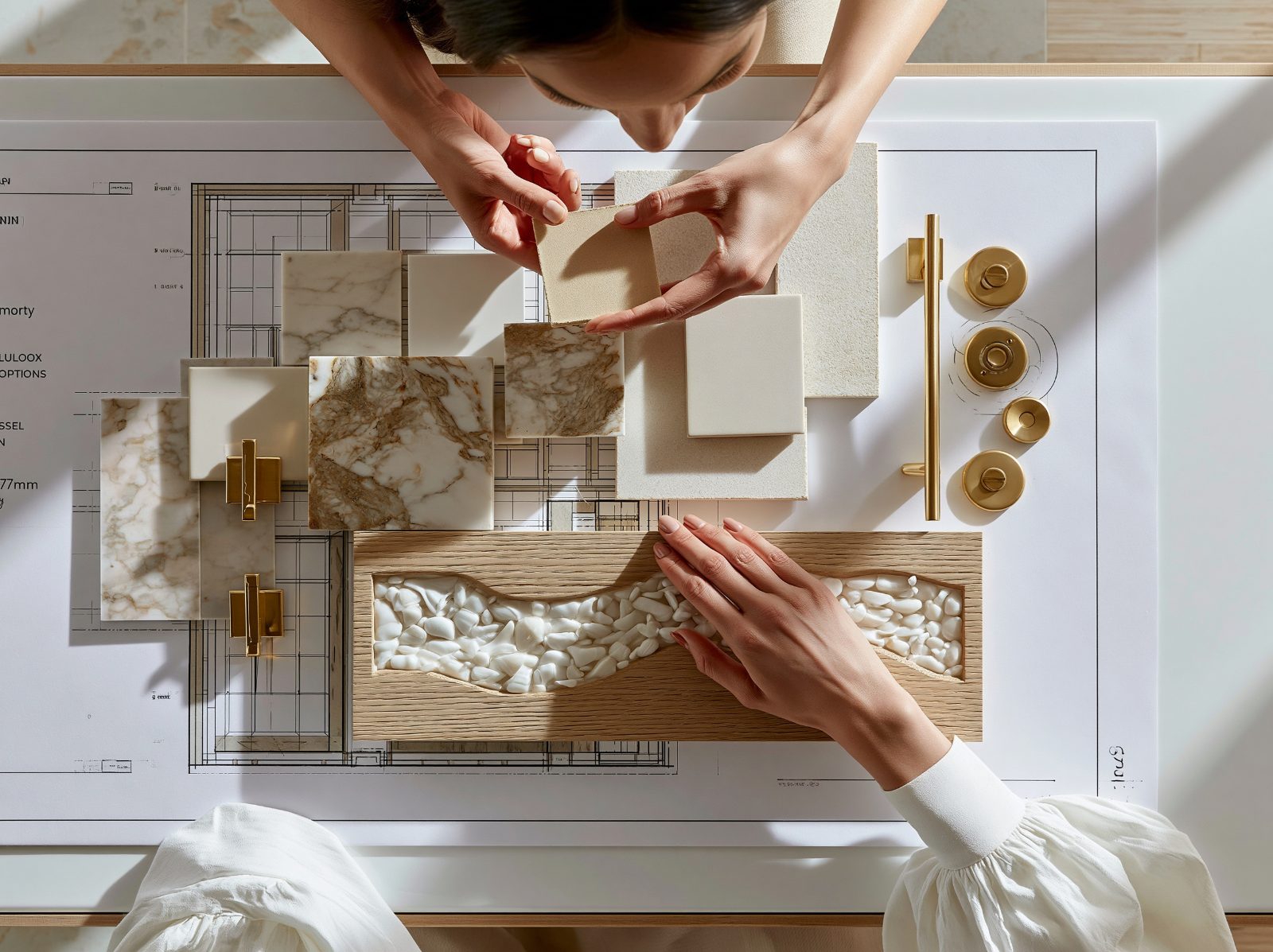 Materialauswahl mit Marmor und Holz